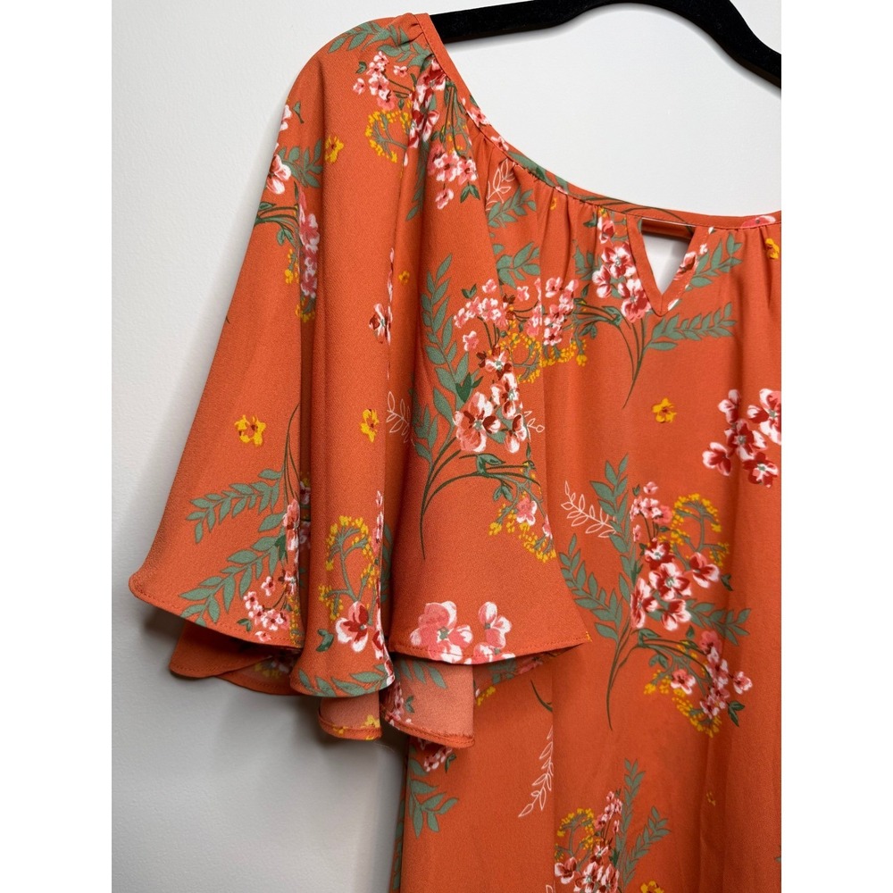 Copper Key Orange Floral Tiered Flutter Sleeve Blouse Top Feminine Womens Medium - Picture 5 of 10